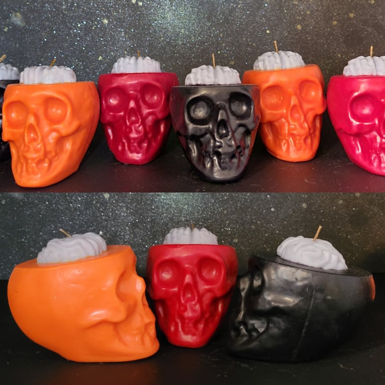 Skull with Brain Candle - Black skull /Grey brain